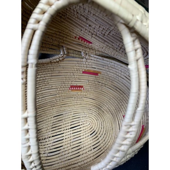 Woven Wicker Oval Large Storage Basket Handles Lid Aztec Boho Southweste… - Picture 5 of 6